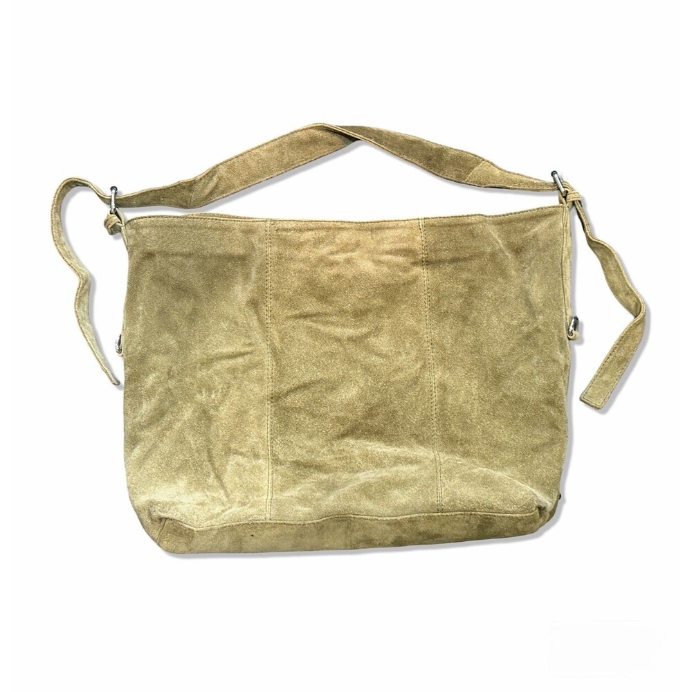 ASOS Design Suede Leather Tote Boho Bag with Buckle Khaki Green
